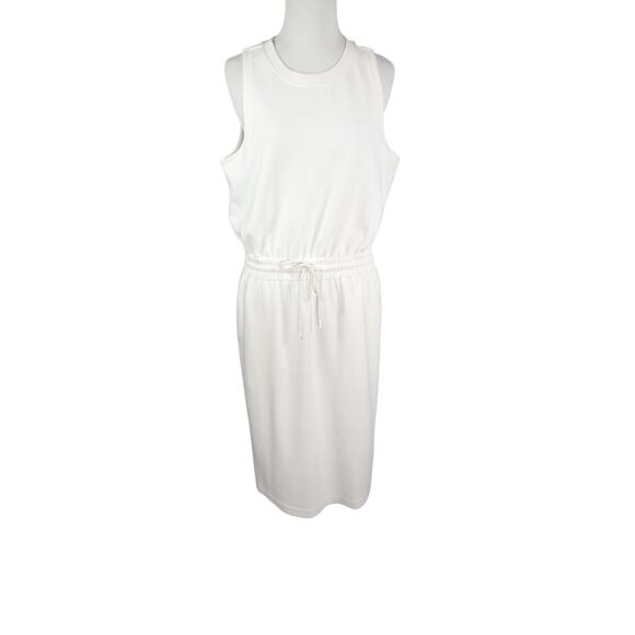Athleta Seasoft Midi Dress White Drawstring Waist Sleeveless Drapey Size M - Picture 2 of 16